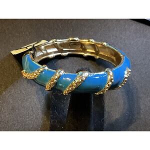 Sequin Blue Aqua Enamel Hinged Open Bangle Bracelet NWT 7in